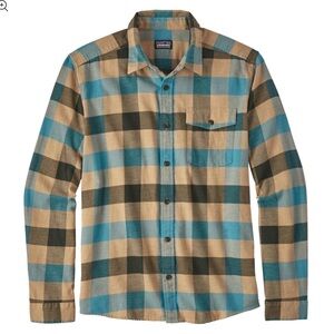Patagonia Flannel Shirt Teal Beige Lightweight Fjord Organic Cotton L